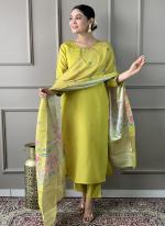 Roman Silk Lemon Yellow Traditional Wear Sequins Work Readymade Kurti Set